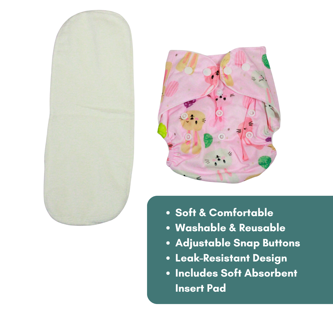 Bunny Bliss Adjustable Reusable Cloth Diaper with Insert Pad | 0–12 Months