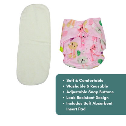 Bunny Bliss Adjustable Reusable Cloth Diaper with Insert Pad | 0–12 Months