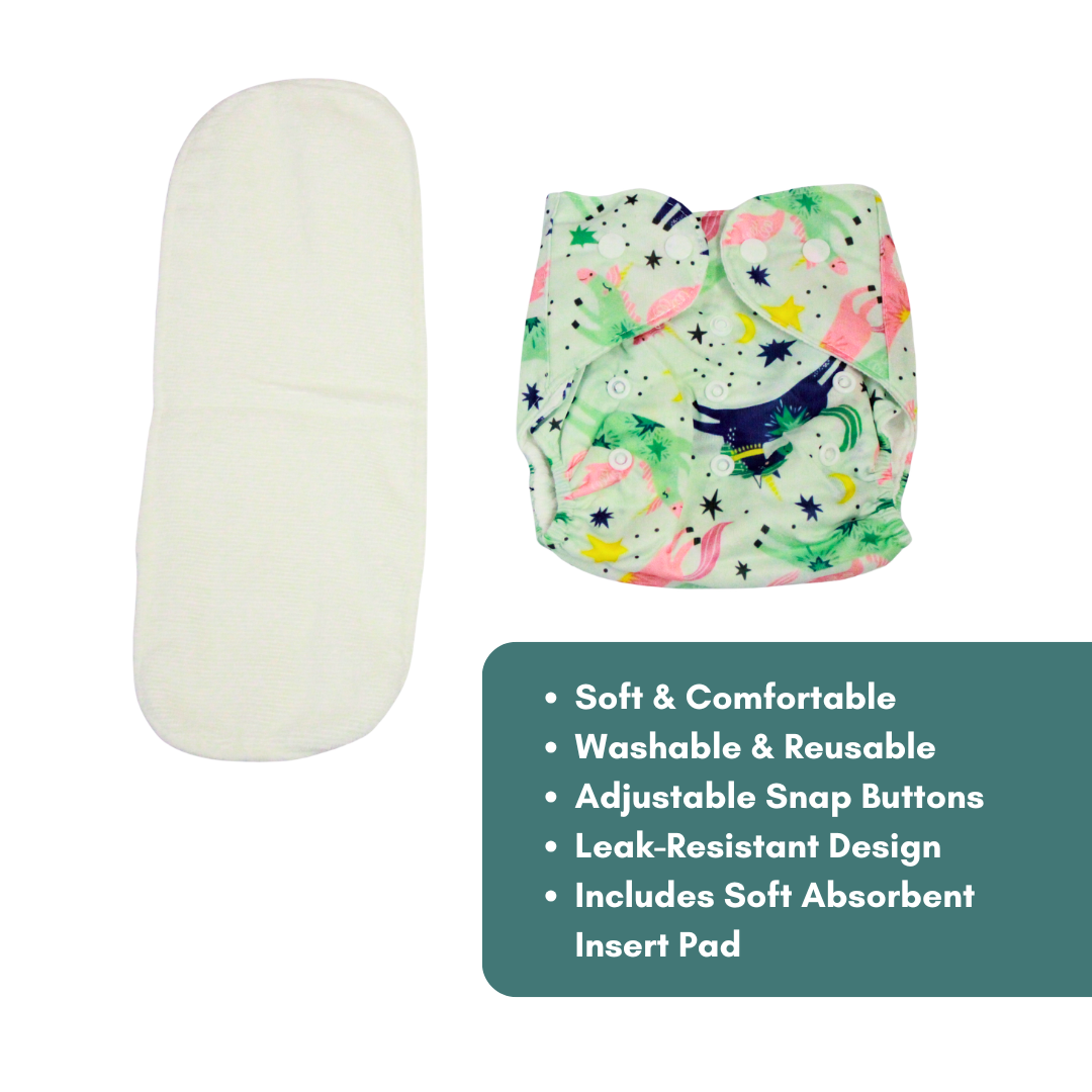 Unicorn Fantasy Adjustable Reusable Cloth Diaper with Insert Pad | 0–12 Months
