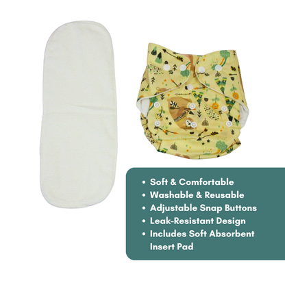 Tribal Safari Adjustable Reusable Cloth Diaper with Insert Pad | 0–12 Months