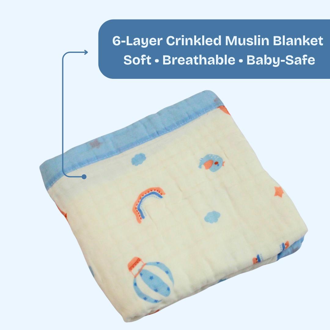 6 Layer Dreamy Sky Balloon Muslin Baby Blanket 110x100 cm - Pack of 1