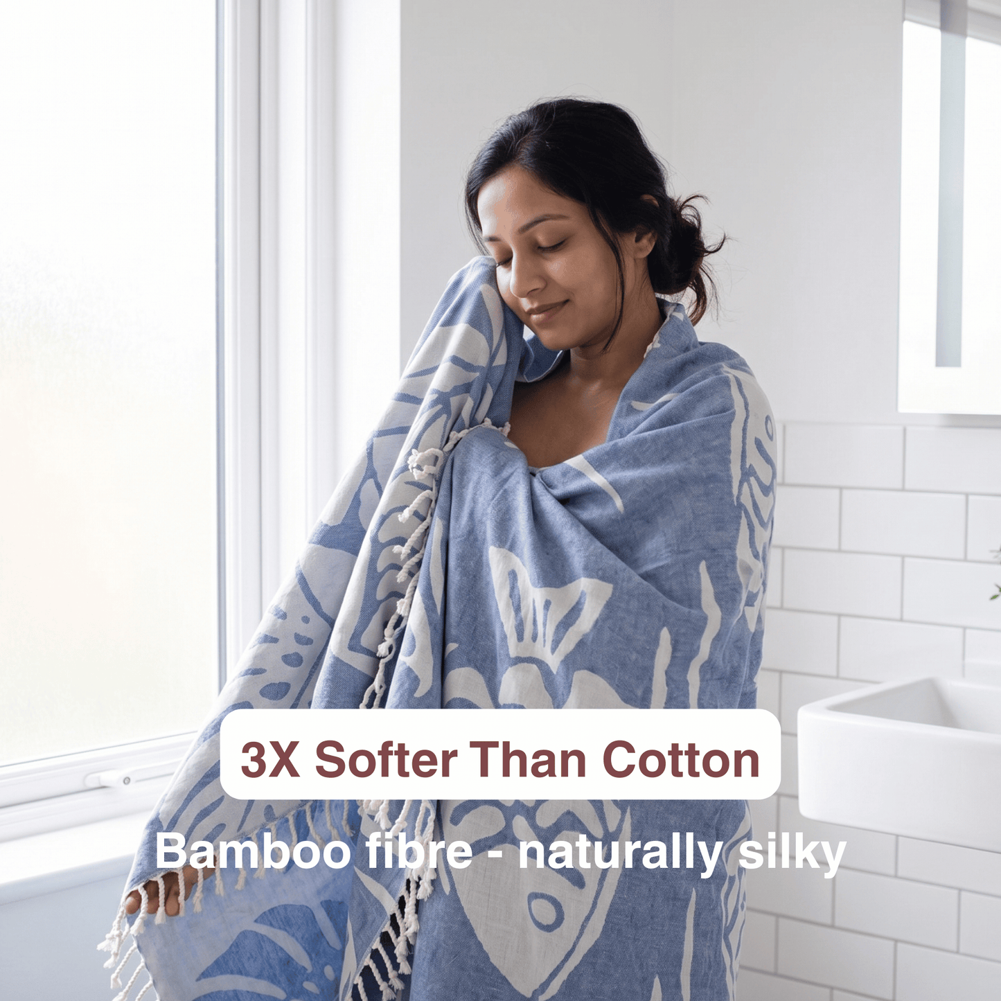Blue Bamboo Bath Towel 190 x 95 cm - 380 GSM | Pack of 1