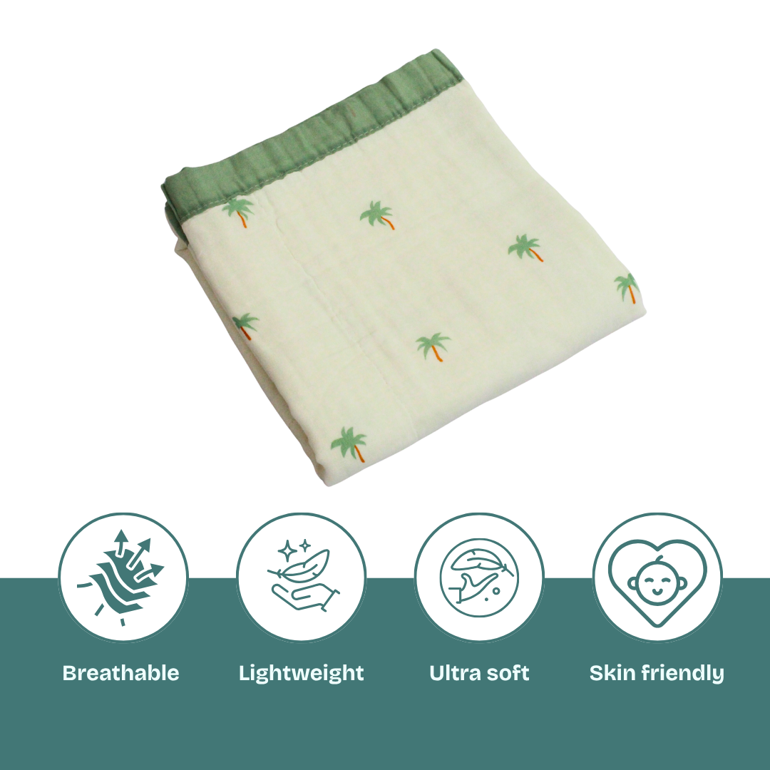 6 Layer Tropical Palm Tree Print Baby Blanket 110x100 cm - Pack of 1