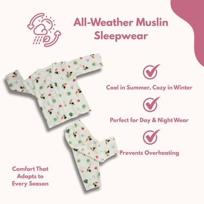 Organic Muslin Sleepsuit | Full Sleeve Top & Pant (Pack of 1, toucan bird)