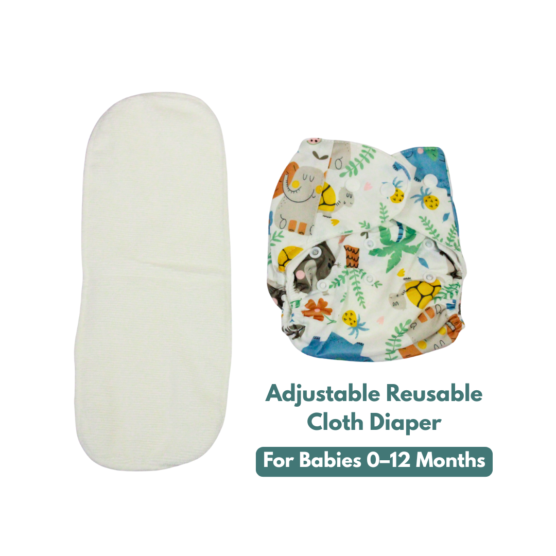 Jungle Safari Pals Adjustable Reusable Cloth Diaper with Insert Pad | 0–12 Months