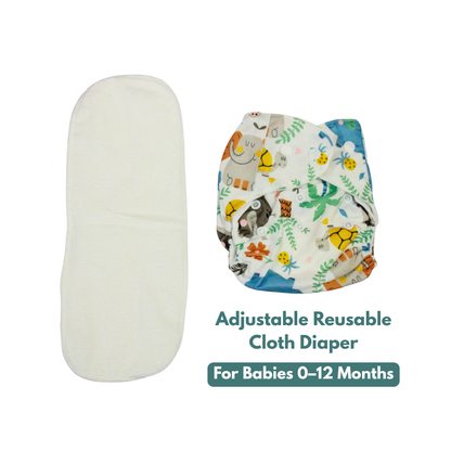Jungle Safari Pals Adjustable Reusable Cloth Diaper with Insert Pad | 0–12 Months