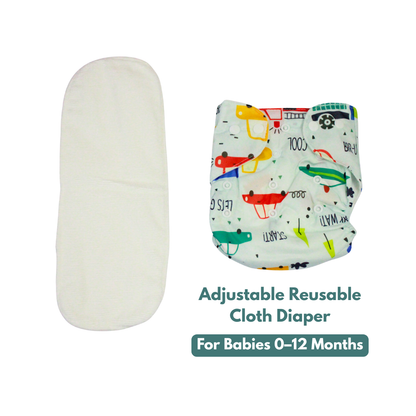 Tiny Wheels Adventure Adjustable Reusable Cloth Diaper with Insert Pad | 0–12 Months