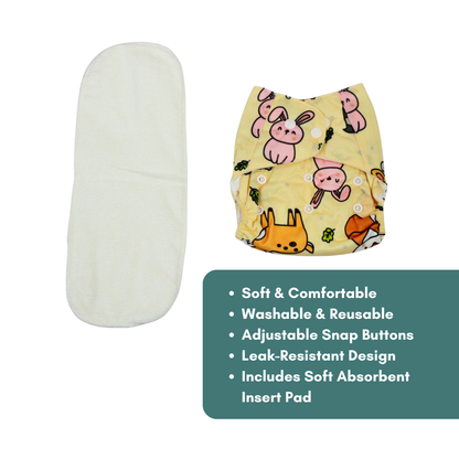 Sunny Bunny Garden Adjustable Reusable Cloth Diaper with Insert Pad | 0–12 Months