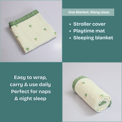 6 Layer Tropical Palm Tree Print Baby Blanket 110x100 cm - Pack of 1