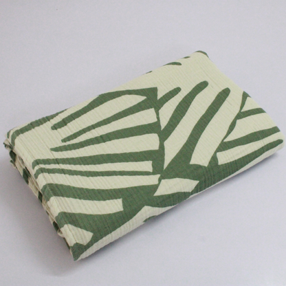 4 layer layer crinkled muslin bath towel (Green Leaf pattern, 70 × 145 cm, Pack of 1)