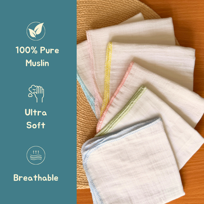 100% Organic Muslin Double layer Baby Face Towel (30 x 30 cm, Pack of 6)