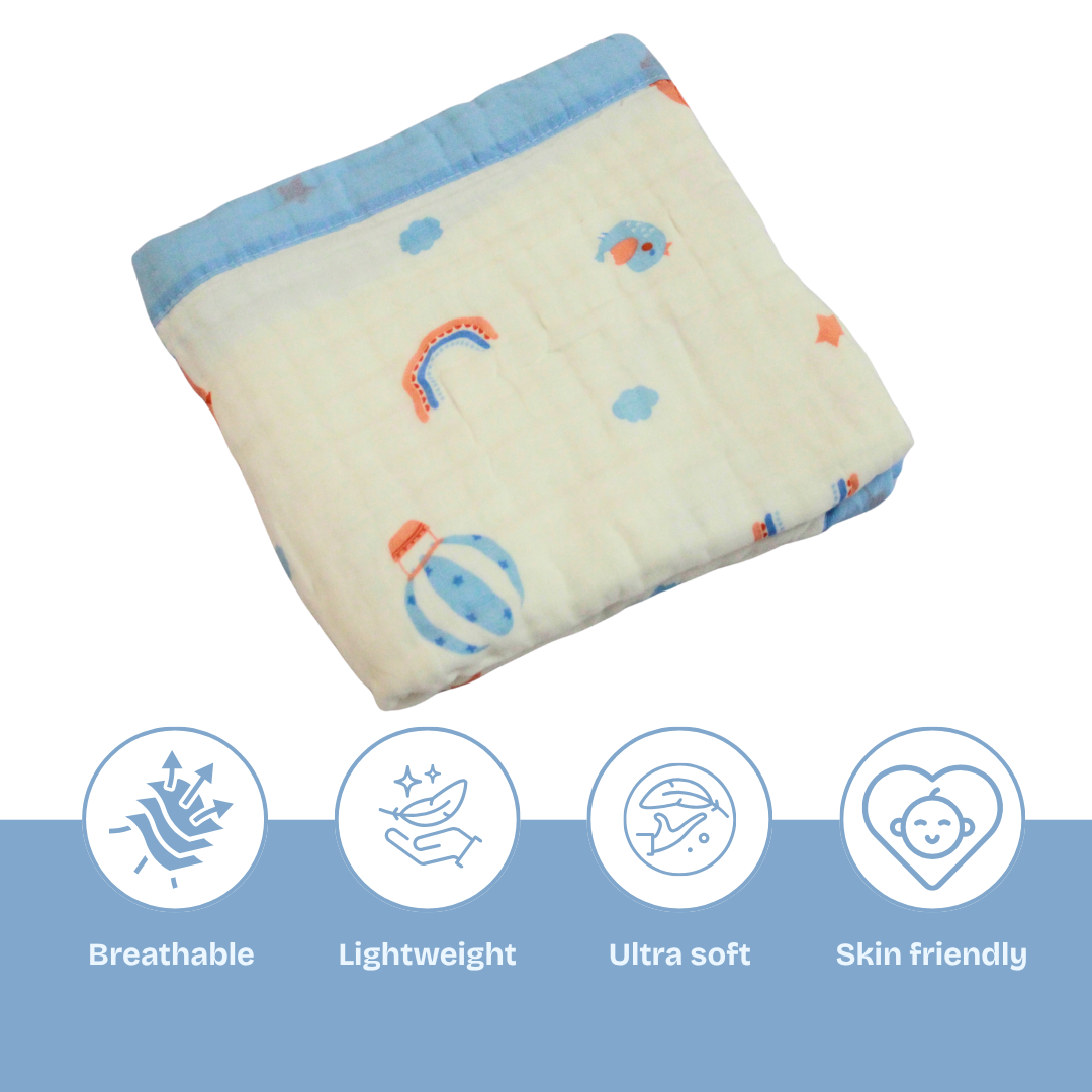 6 Layer Dreamy Sky Balloon Muslin Baby Blanket 110x100 cm - Pack of 1