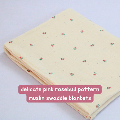 Delicate Pink Rosebud Muslin Swaddle Blanket | 120 x 100 cm , Pack of 1