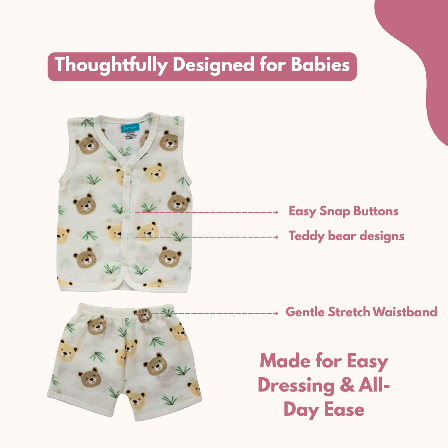 Teddy Meadow Muslin Trouser Set | Pack of 1 | 3-6 Month