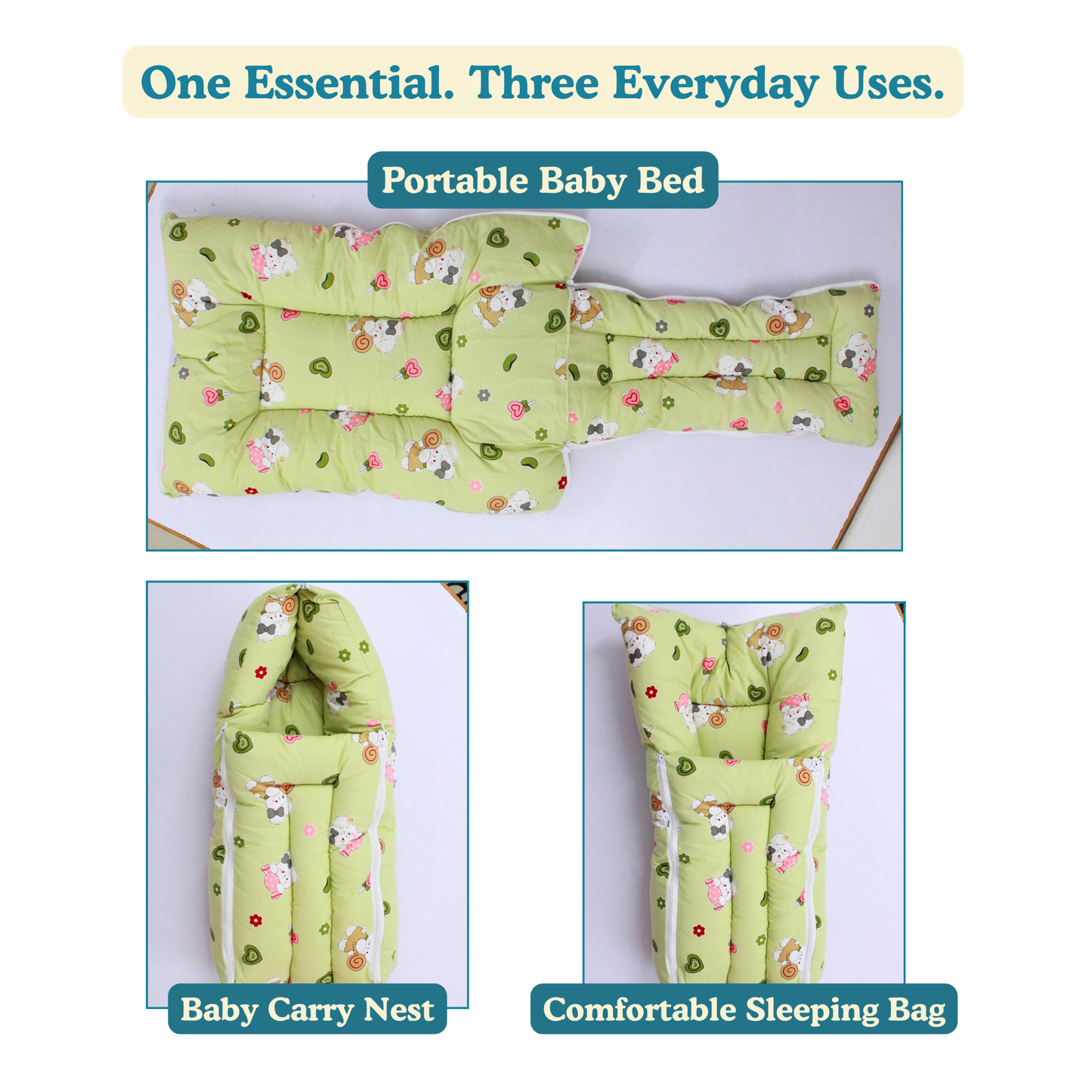 Little Dino Dreams Premium Cotton Baby Carry Nest with Hood & Secure Zip (0–6 Months)