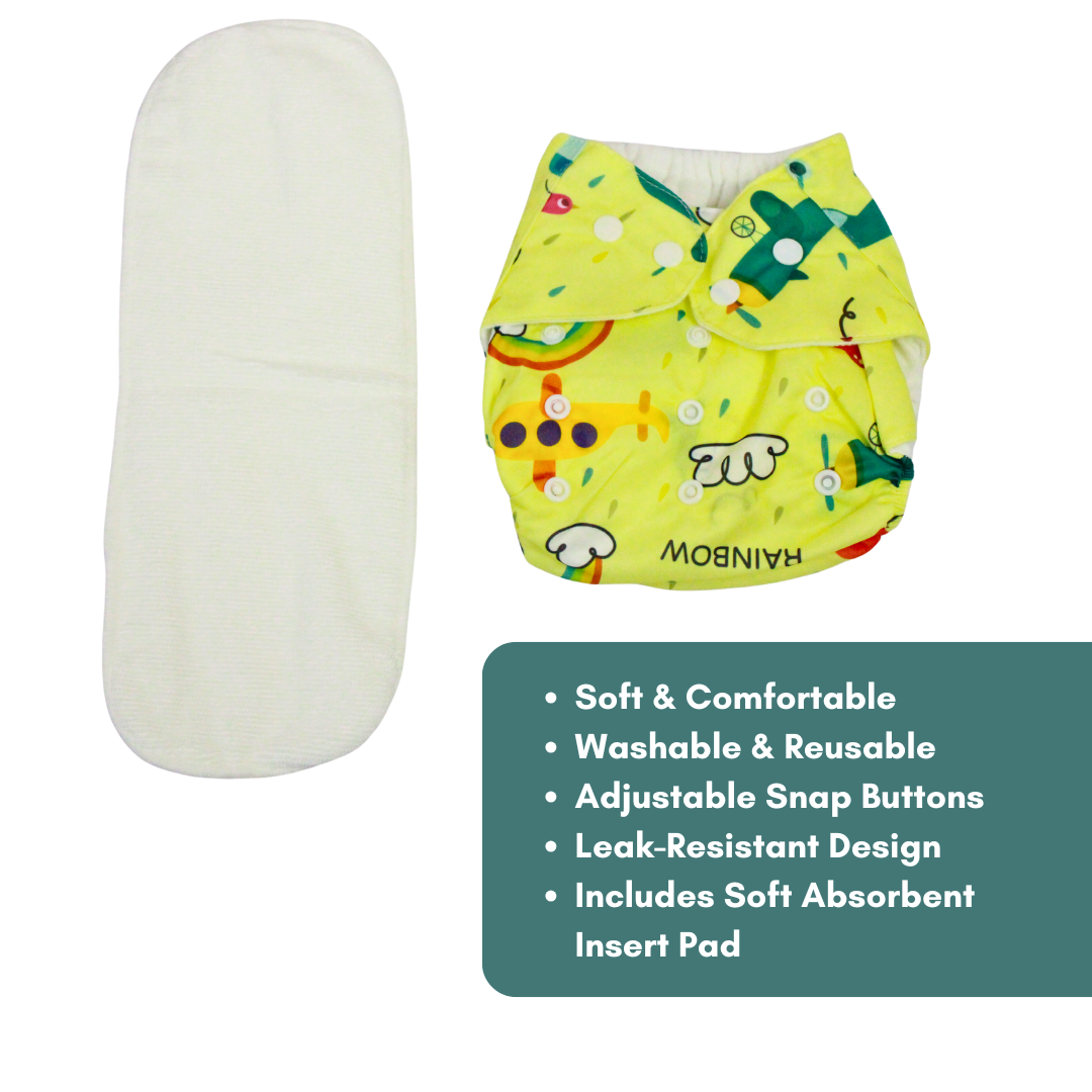 Rainbow Ride Adjustable Reusable Cloth Diaper with Insert Pad | 0–12 Months