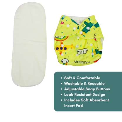 Rainbow Ride Adjustable Reusable Cloth Diaper with Insert Pad | 0–12 Months
