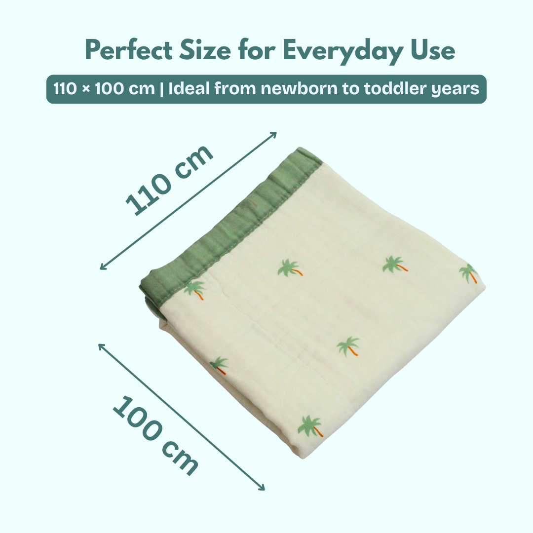 6 Layer Tropical Palm Tree Print Baby Blanket 110x100 cm - Pack of 1