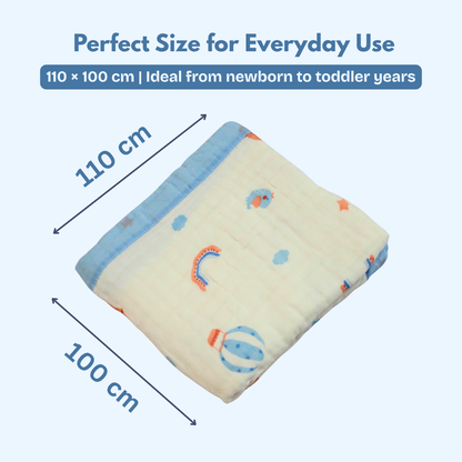 6 Layer Dreamy Sky Balloon Muslin Baby Blanket 110x100 cm - Pack of 1