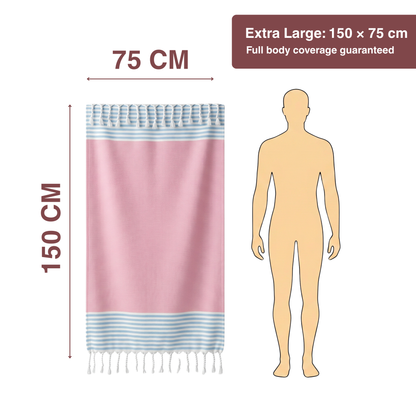 Premium Cotton Bath Towel 150 x 75 cm | Pack of 1 (Pink & Sky Blue Stripes)