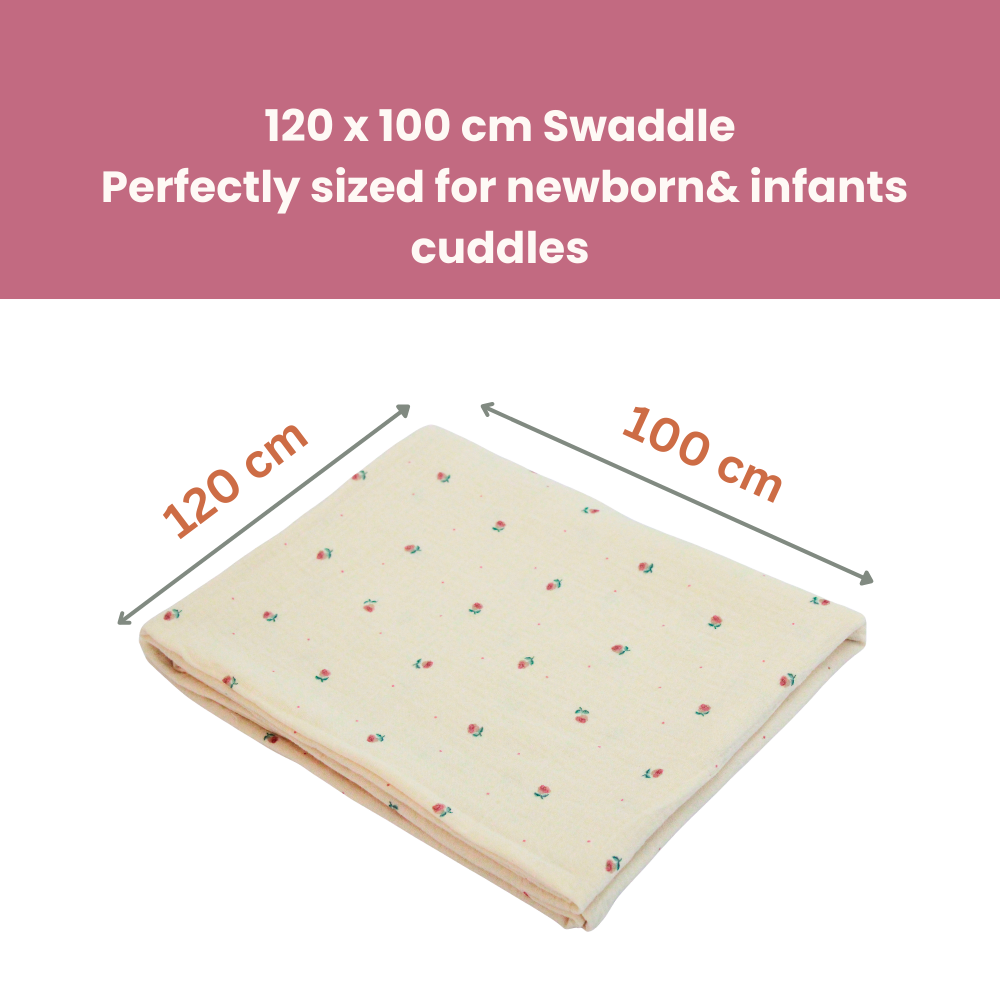 Delicate Pink Rosebud Muslin Swaddle Blanket | 120 x 100 cm , Pack of 1