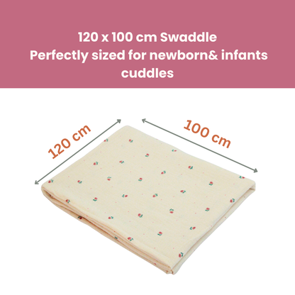 Delicate Pink Rosebud Muslin Swaddle Blanket | 120 x 100 cm , Pack of 1