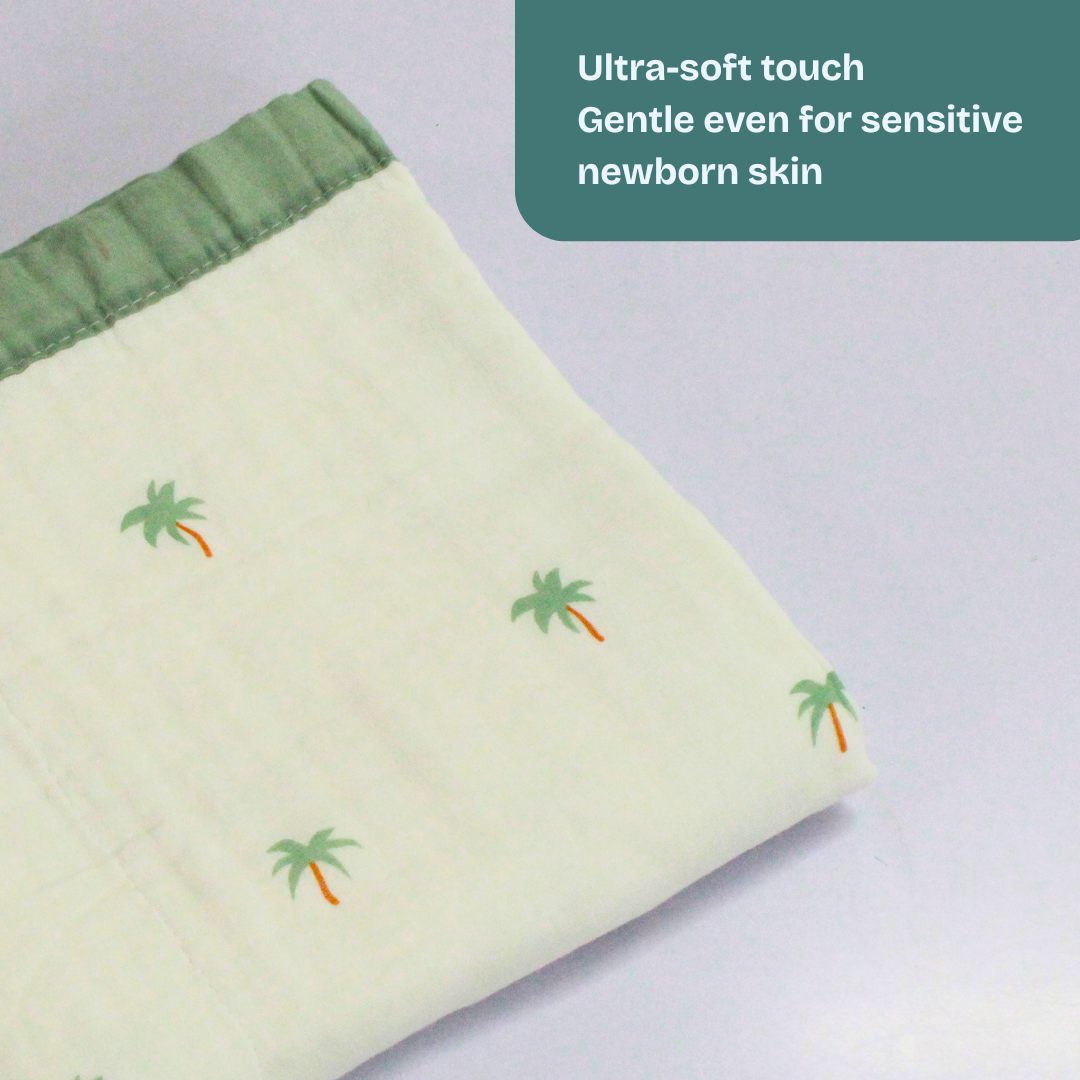 6 Layer Tropical Palm Tree Print Baby Blanket 110x100 cm - Pack of 1