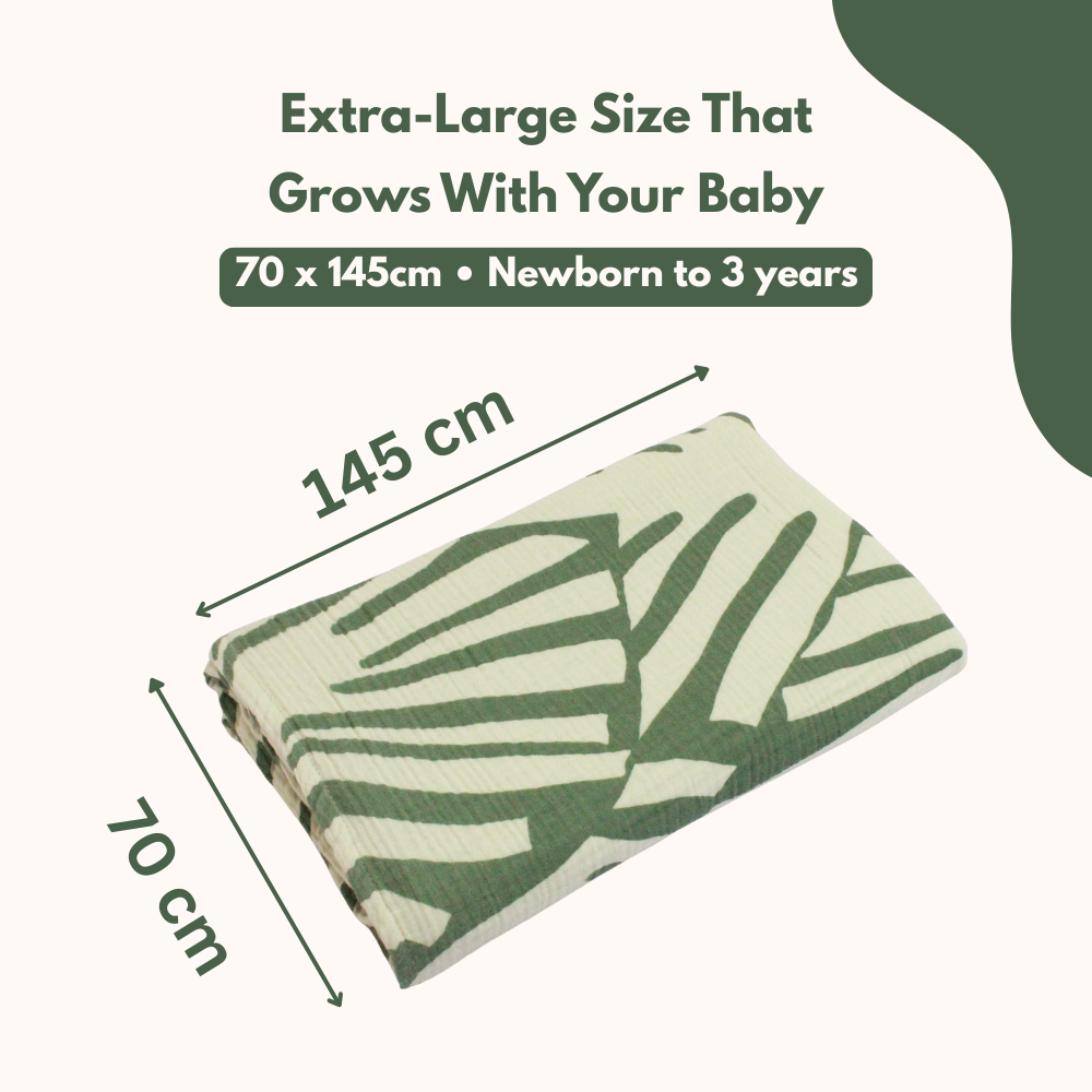 4 layer layer crinkled muslin bath towel (Green Leaf pattern, 70 × 145 cm, Pack of 1)