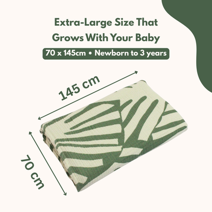 4 layer layer crinkled muslin bath towel (Green Leaf pattern, 70 × 145 cm, Pack of 1)