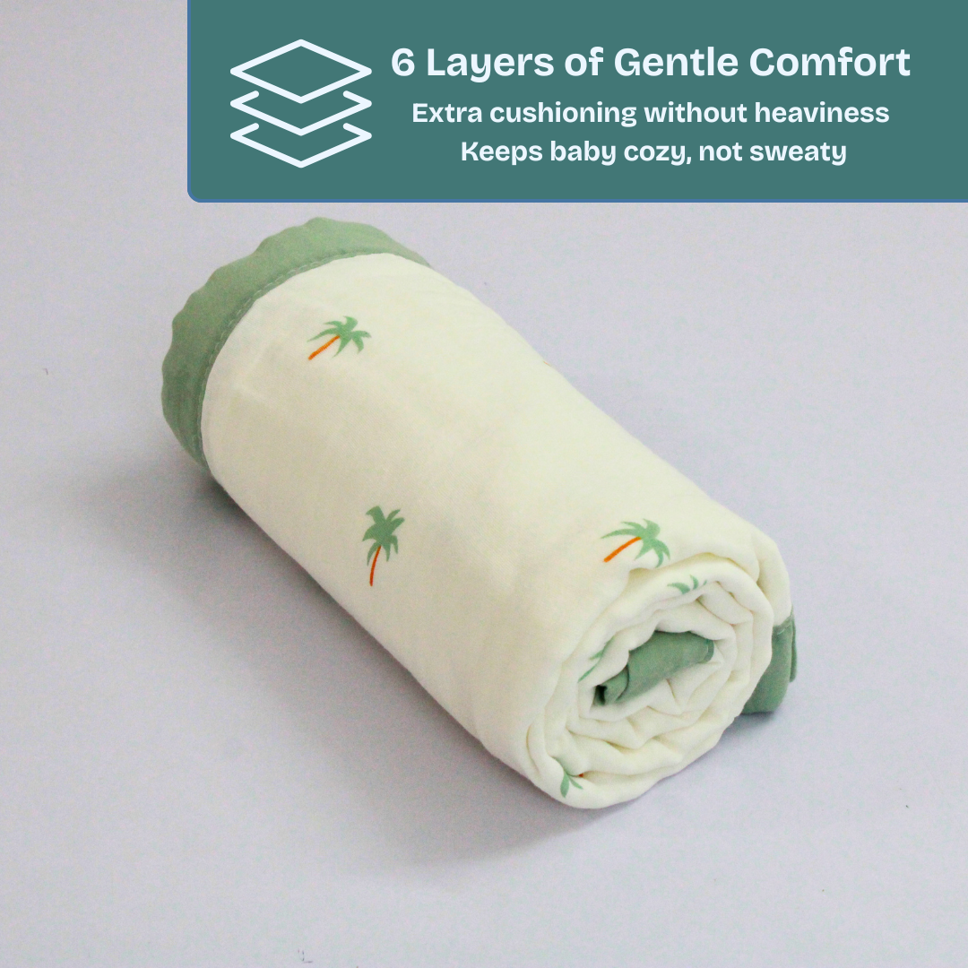 6 Layer Tropical Palm Tree Print Baby Blanket 110x100 cm - Pack of 1