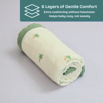 6 Layer Tropical Palm Tree Print Baby Blanket 110x100 cm - Pack of 1
