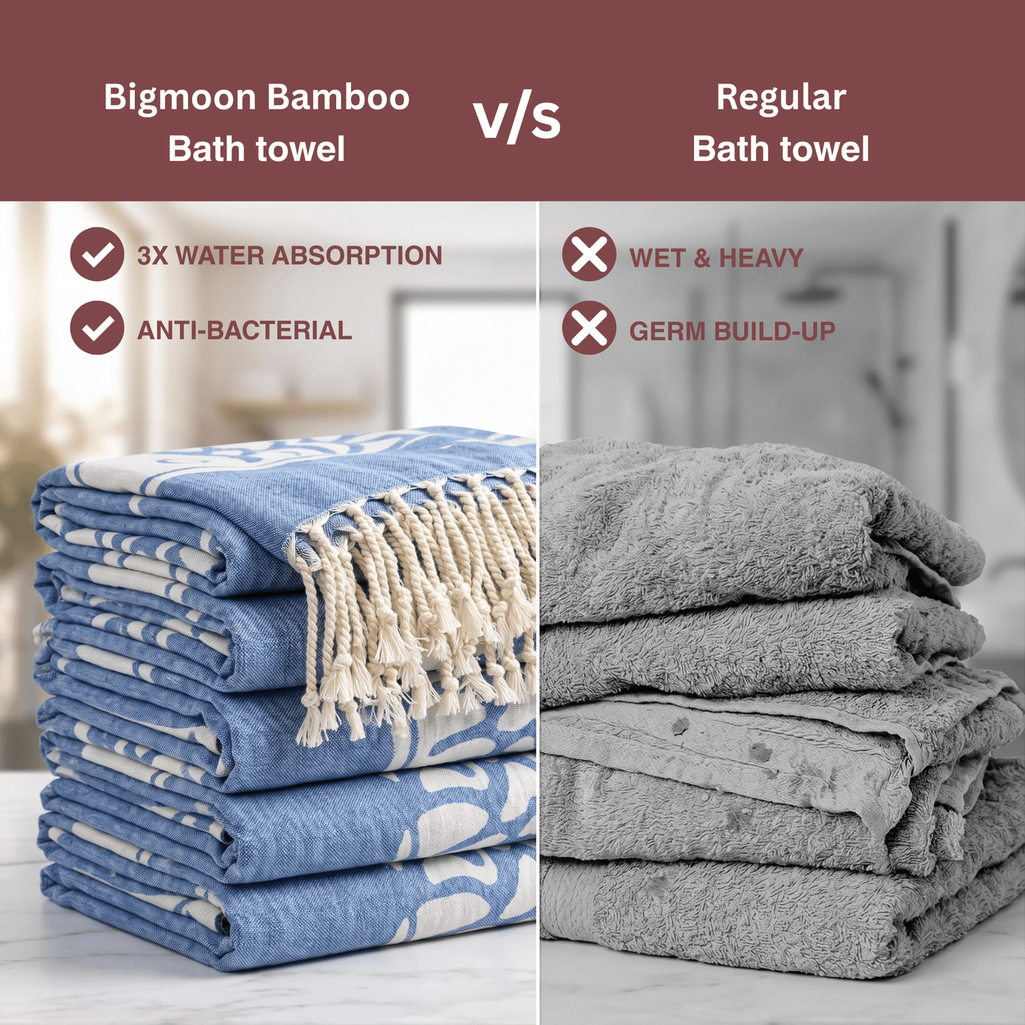 Blue Bamboo Bath Towel 190 x 95 cm - 380 GSM | Pack of 1