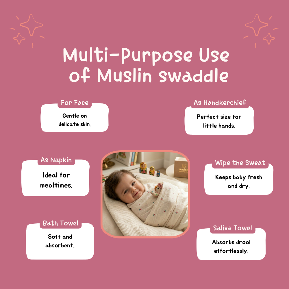 Delicate Pink Rosebud Muslin Swaddle Blanket | 120 x 100 cm , Pack of 1