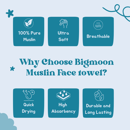 100% Organic Muslin Double layer Baby Face Towel (30 x 30 cm, Pack of 6)