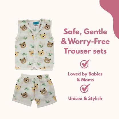 Teddy Meadow Muslin Trouser Set | Pack of 1 | 3-6 Month