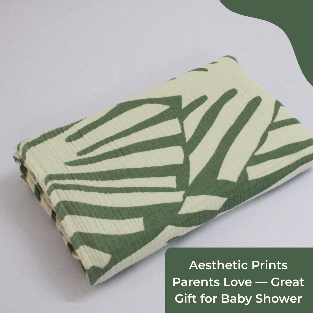 4 layer layer crinkled muslin bath towel (Green Leaf pattern, 70 × 145 cm, Pack of 1)
