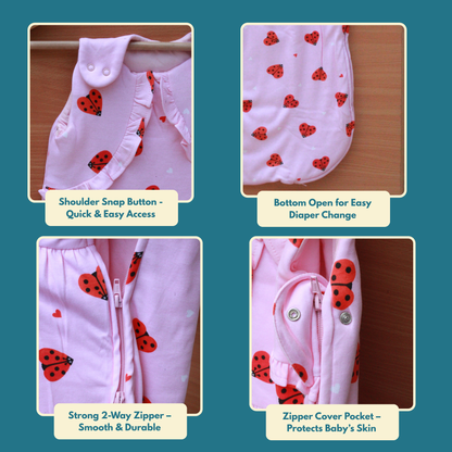 Organic Cotton Baby Sleep Sack 1.5 TOG, Pack of 1 – Pink Butterfly