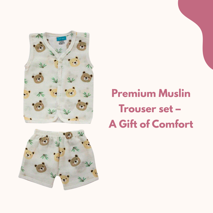 Teddy Meadow Muslin Trouser Set | Pack of 1 | 3-6 Month