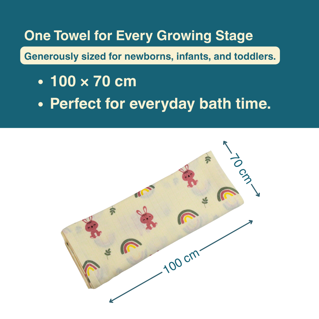 Rainbow Bunny 100% Organic Muslin Baby Bath Towel (100 × 70 cm)