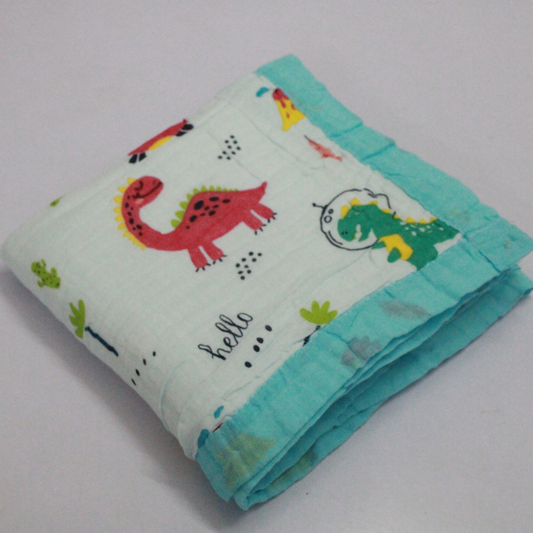 6 Layer Mint Dino Muslin Baby Blanket 110x100 cm - Pack of 1