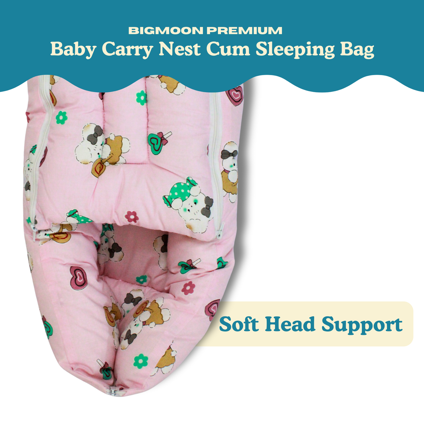 Sweet Bunny Premium Cotton Baby Carry Nest with Hood & Secure Zip (0–6 Months)