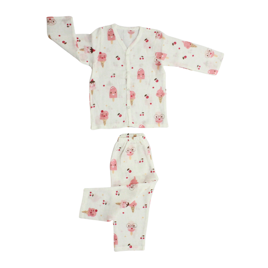 Organic Muslin Sleepsuit | Full Sleeve Top & Pant (Pack of 1, Fun Ice cream Print)