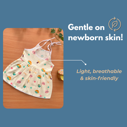 Muslin Cotton Baby Frocks | Pack of 3 | Ultra-Soft, knot-frocks