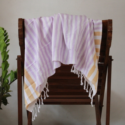 Premium Cotton Bath Towel 150 x 75 cm | Pack of 1 (Lavender with Mustard stripes)