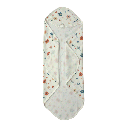 Muslin Hooded Blanket for Newborn Baby (floral print, 75 x 75 cm, pack of 1)