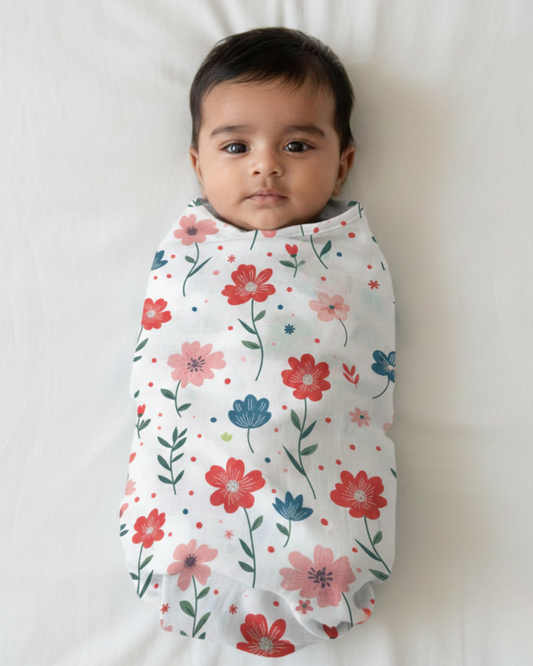 Blush Meadow Bloom 100% GOTS Certified | Double Layer | Muslin Swaddle (120 × 100 cm)