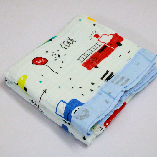 6 Layer car print Muslin Baby Blanket 110x100 cm - Pack of 1