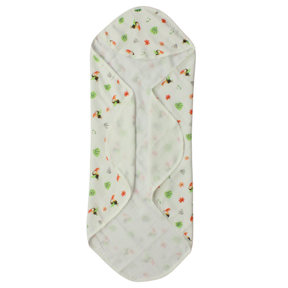 Muslin Hooded Blanket for Newborn Baby (Bird print, 75 x 75 cm, pack of 1)