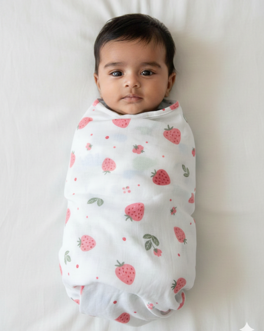 Strawberry Garden 100% GOTS Certified | Double Layer | Muslin Swaddle (120 × 100 cm)