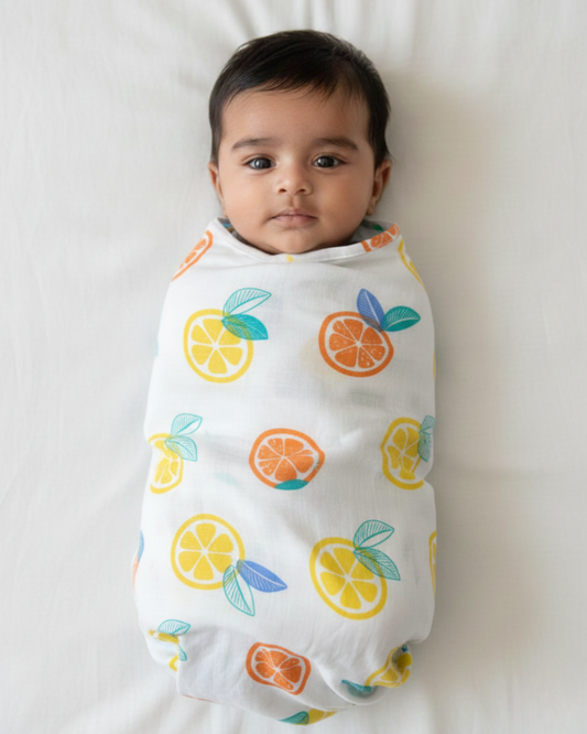 Citrus Splash 100% GOTS Certified | Double Layer | Muslin Swaddle (120 × 100 cm)